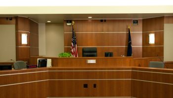 View of Judicial Bench in Modern Courtroom Setting