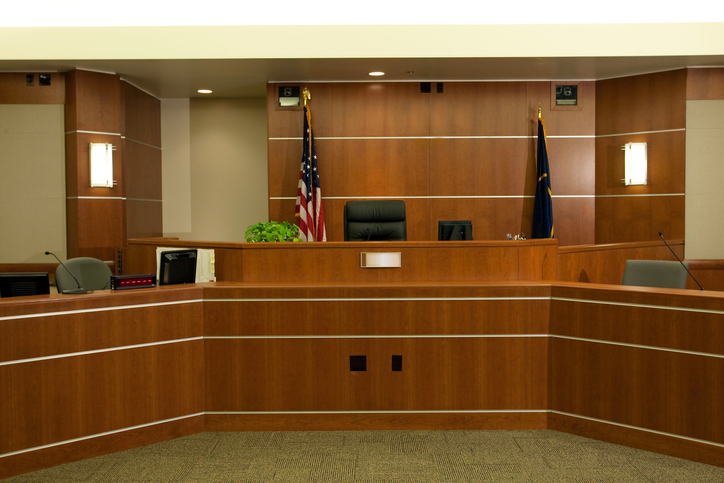 View of Judicial Bench in Modern Courtroom Setting