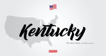 USA state name vector word art for Kentucky and USA Map and flag