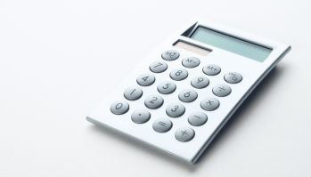 Electronic Gray Calculator Isolated On A White Background. Banner.