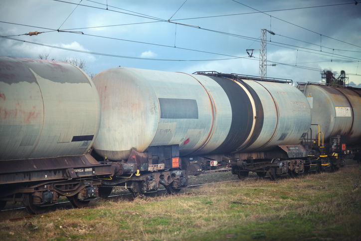 Rusty Train Tanker Cars on Railway Track
