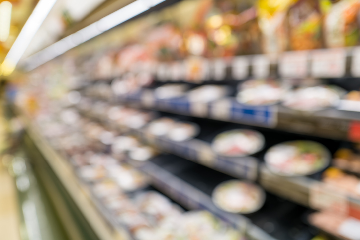 Abstract Retail Store Background with Shelves and Lighting